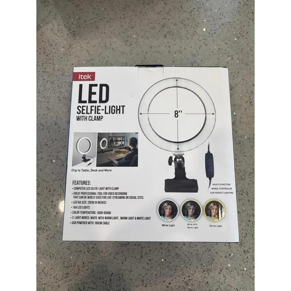itek LED Selfie-Light with Clamp - 8 Inch Ring Light for Video Recording and Liv